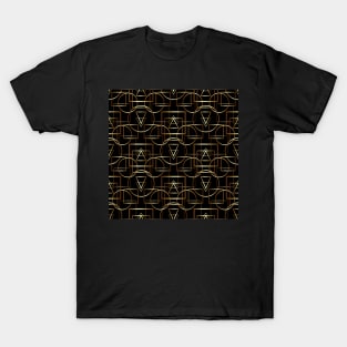 Golden geometric pattern on black background. T-Shirt